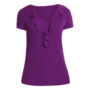 Ladies Cap Sleeve Ruffle Neck T-Top