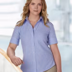 Ladies’ Gingham Check Short Sleeve Shirt. 60% Cotton - M8300S
