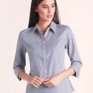 Ladies’ Multi-Tone Check 3/4 Sleeve Shirt. 60% Cotton - M8320Q