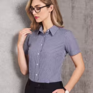 Ladies’ Multi_Tone Check Short Sleeve Shirt. 60% Cotton - M8320S
