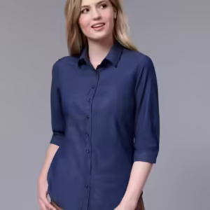 Ascot Ladies 3/4 Sleeve Dot Jacquard Stretch Shirt. 74% Cotton - M8400Q